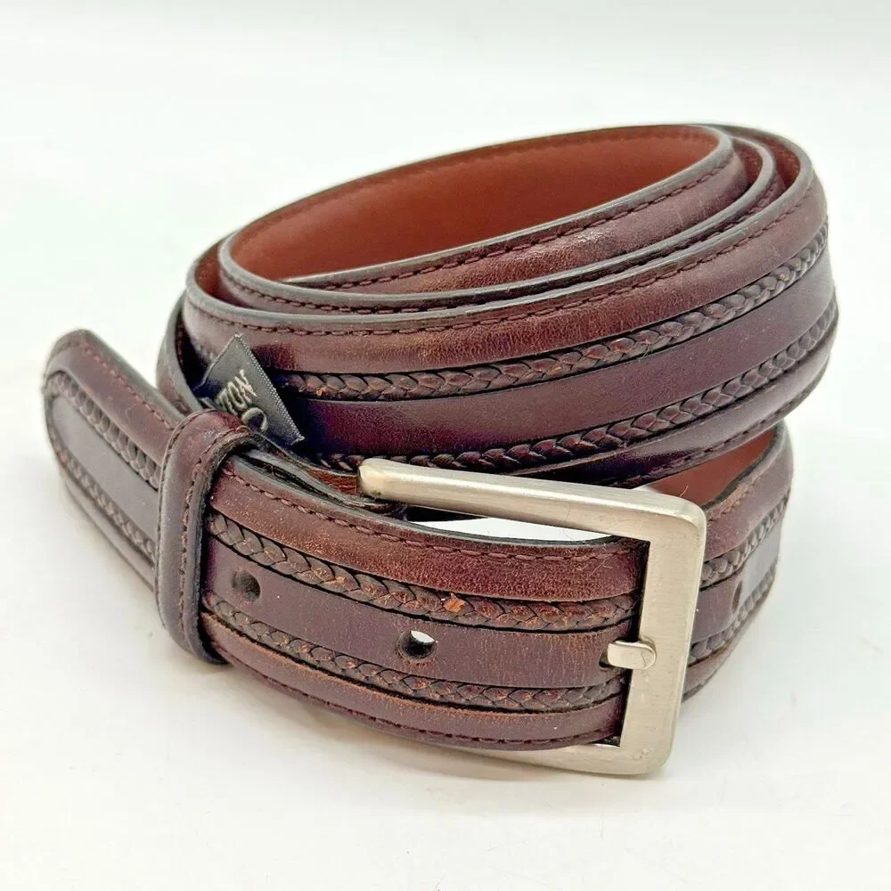 Brighton Smooth & Braided Brown Leather Belt Men's 42 Casual 1.25